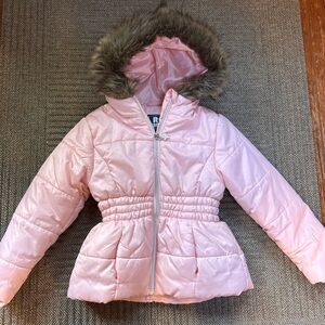 Vintage 90s Rothschild Pink Puffer Jacket with Faux Fur Hood